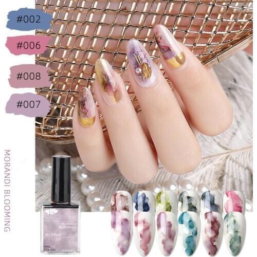 12PCS Morandi Nail Art Beauty Manicure DIY Nail Design Flower Blooming Effect Nail Paint Gel Blossom Nail Gel Polish Varnish