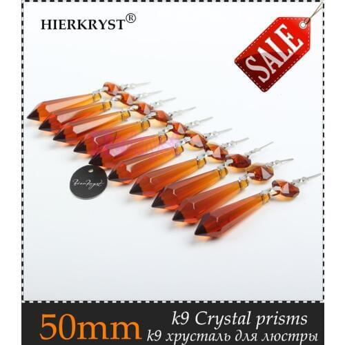 HIERKRYST 25 pcs/lot Brown Chandelier Glass Crystals Lamp Prisms Parts icicle Hanging Pendants 50mm 2" #2013A