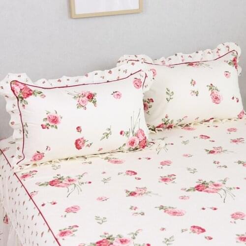 Cilected Nordic INS Cotton Rose Flower Print Pillowcase Princess Wind Lotus Leaf Lace Thickening Pillow Liner Cover Home Decor