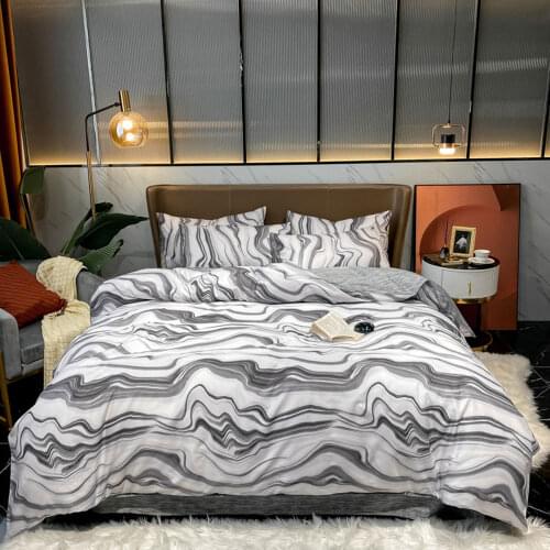 Papa&Mima Nordic Geometric Waves Cotton Bedding Set Printed Linens Fitted Sheet Pillowcase Quilt Cover Doona Queen King Size