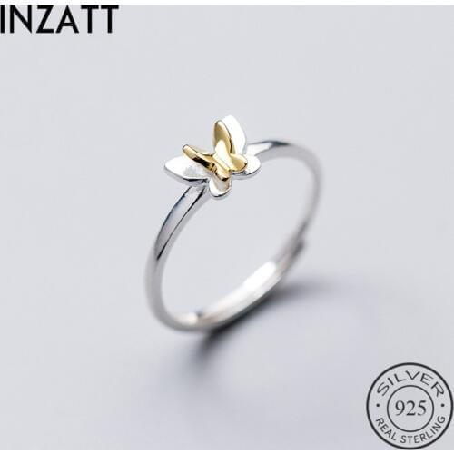 INZATT New Adjustable Real 925 Sterling Silver Ring Cute Colorful Butterfly Romantic Women Fine Jewelry For Girls Kids Lady Gift