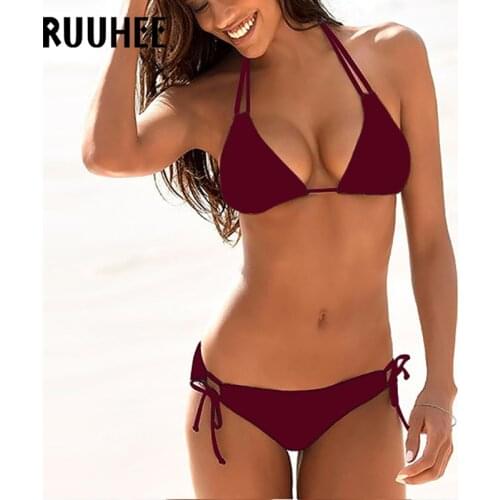 RUUHEE Bikini 2021 Woman Push Up Micro Bikini Set Low Waist Solid Swimsuit Bathing Suits Swimwear Sexy Brazilian Bikini Women