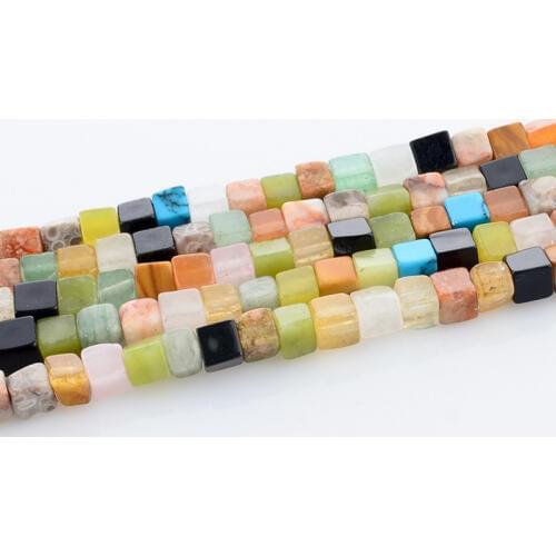 Square Smooth Colorful Stone Loose Beads 4x4mm Natural Stone Beads Crystal Gem Stone for DIY Jewelry Making Bracelet Earring