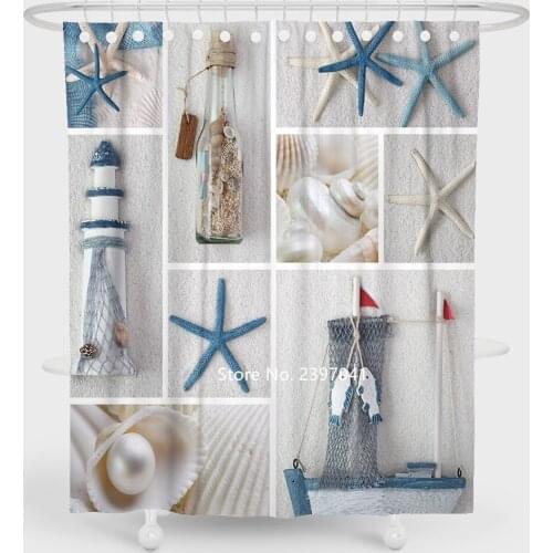 Hot Selling Beach Shell Mosaic Photo Shower Curtain Waterproof and Mildew Proof with Hook Toilet Childrens Bathtub Decoration
