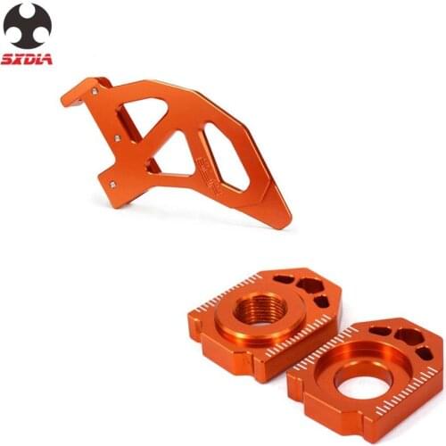 Motorcycle CNC Rear Chain Adjuster Axle Blocks Brake Disc Guard Protector For Ktm SX EXC XC XCW EXC SX SX-F XCF-W 125 150 200