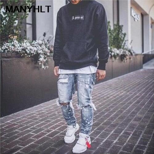 European And American New Style Mens Clothing Jeans Knee Holes Trousers Mens Feet Pants Fashion Casual Pants Slim Pants