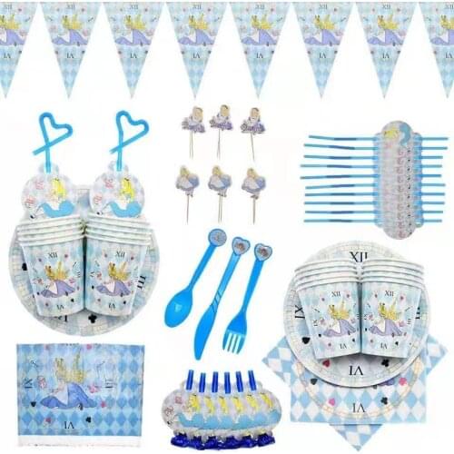 Omilut Alice in Wonderland Party Decor Alice Birthday Party Disposable Tableware Set Princess Baby Shower Girl Party Supplies De