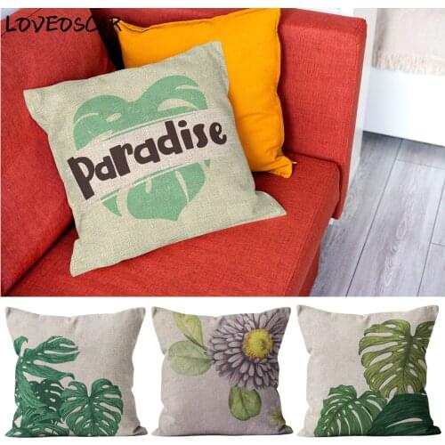Paradise Tropical Palmier Green Leaf Plant Beige Cushion Cover Flower Art Elegant Pillow Case Ornamental Summer Spring Decor