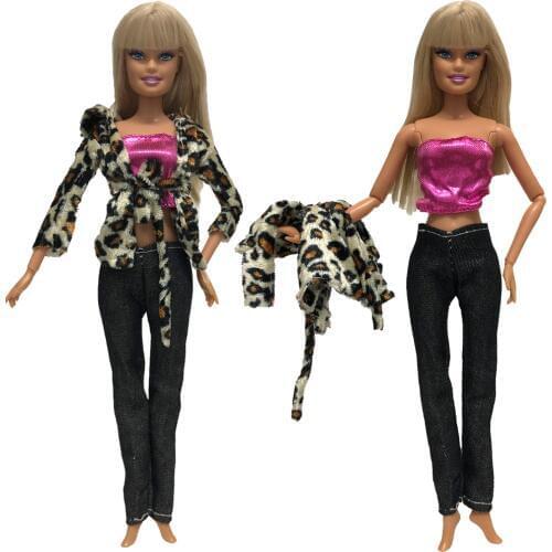 NK One Set Doll Leopard Coat+Top Handmade Clothes Fashion Dress For Barbie Doll Accessories Child Toys Girls' Gift 277A 11X