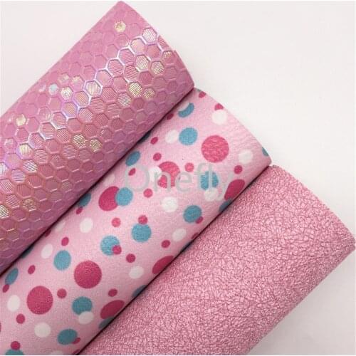 Onefly 21X29CM Dots Printed Leather Fabric, Honeycomb Synthetic Leather Sheets For Bow DIY handbags shoes AQ043