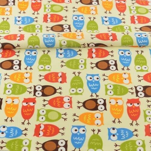 Bedding Tecido Sewing Cloth Scrapbooking Cartoon Owls Designs 100% Cotton Beige Fabric Quilting Patchwork Dolls Decorations Tela