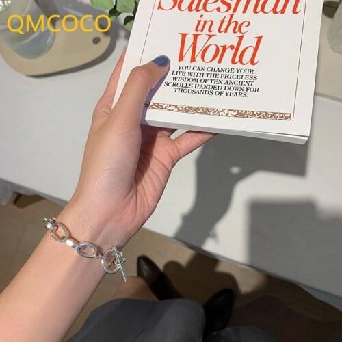 QMCOCO 925 Silver Thick Chain Brcacelet For Women Fashion Simple TO Buckle Geometry Bracelet For Party Jewelry Gifts