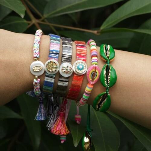 Multiple types cross star heart animal evil eye hamsa charm boho Mia soft wide silk wristband adjustable bracelets for woman man