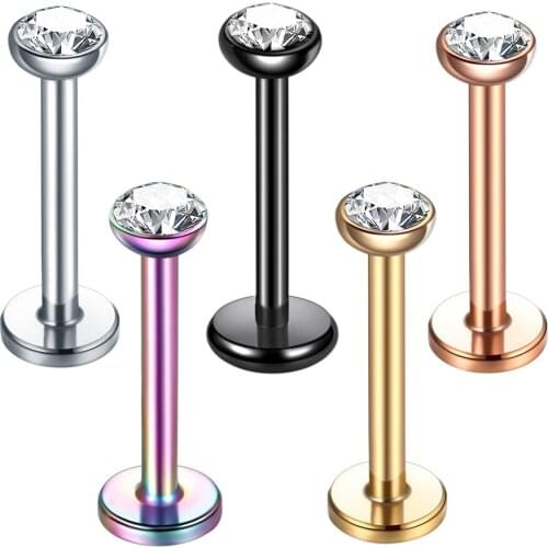 1Pc 3mm Zircon Labret Lip Piercing 16G Stainless Steel Lip Ring Stud Tragus Cartilage Earring Helix Piercing Labret Body Jewelry