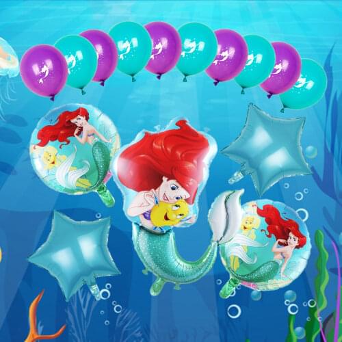 1set cartoon mermaid Ariel disney princess foil balloons baby shower birthday party decorations kids toys girl 10inch latex ball