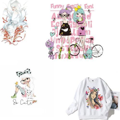 Cute girl Iron On Patches Clothes Sticker applique DIY badges application one Thermal Heat Transfer for stripes T-shirt Print E