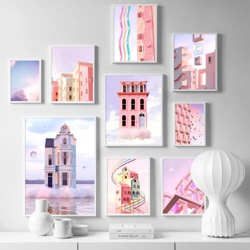 Surrealism Colourful Architecture Sky Clouds Poster Wall Art Canvas Painting Nordic Prints Wall Pictures for Living Room Decor
