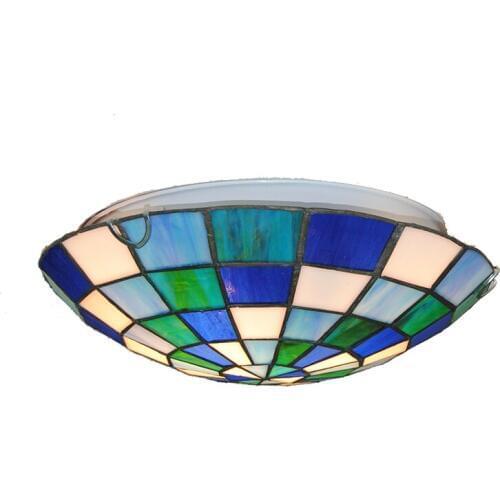 Tiffany Style Flush Mount Light Tiffanylamp Vintage Stained Glass 2 Lights Hanging Ceiling Lamp For Balcony Living Room CL325