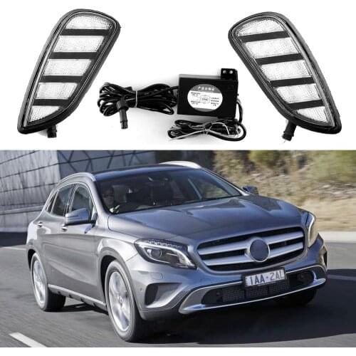 LED DRL Daytime Running Light Front Bumper Fog Lamp w Turn Signal for Mercedes-Benz GLA200 2015 2016 2017 2018 2019