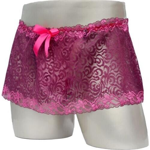 Mens sexy underwear panties color lace transparent big swing skirt breathable bag hip boxer thong role swap sex underwear