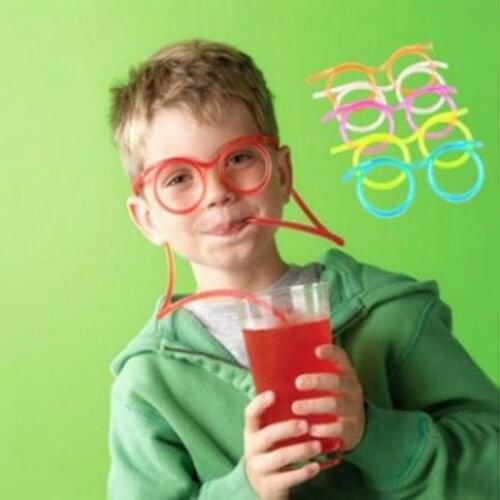 Fun soft plastic straw funny glasses flexible drinking toys party joke tube tools kids baby birthday party toys