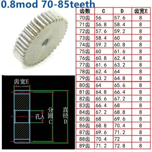 1pc Plane 45 steel 0.8 die 70 71 72 73 74 75 76 77 78 79 80 81 82 83 84 85 teeth involute 0.8 mod spur gear