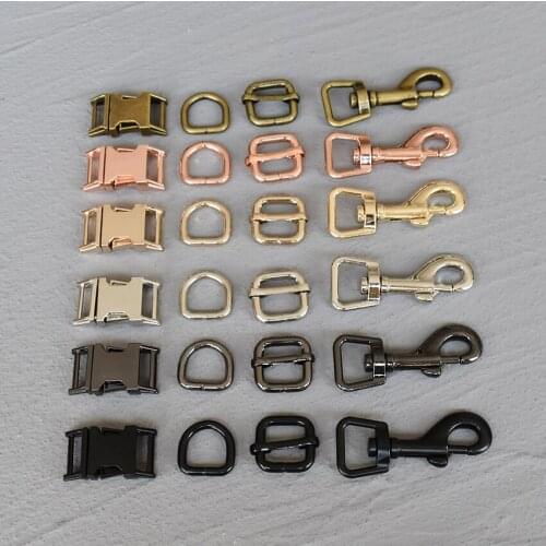 10 Sets 15mm/20mm/25mm/30mm Metal Slider Adjustable Buckle D Ring Metal Dog Clasp Four Pieces Webbing DIY Cat Collar Accessory