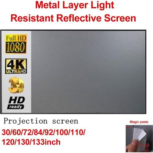 16:9 Full HD Portable Foldable Projector Screen 30/60/110/120/130/133" Metal Layer Light Resistant Home Movie Reflective Screen