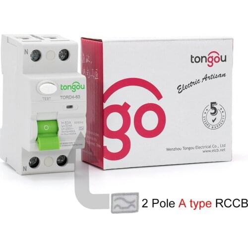 2P Type A RCCB RCD 6KA 63A 32A Electromagnetic Type Residual Current Circuit Breaker 30ma Differential Circuit Breaker