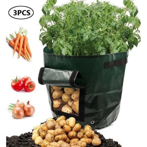 3Pcs PE 10 Gallon Garden Grow Bag Onion Potato Planter Bags Vegetable Planting Grow Bags Pots Planters Waterproof Container Bag