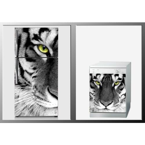 3D Fridge Sticker White Tiger Refrigerator Dishwasher Door Cover Kitchen Home Decoration Accessories Modern 3d Wall Stickers