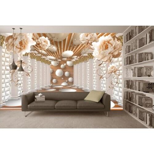 3d wallpaper for room Roman column art flower space murals custom 3d wallpaper flower wallpaper