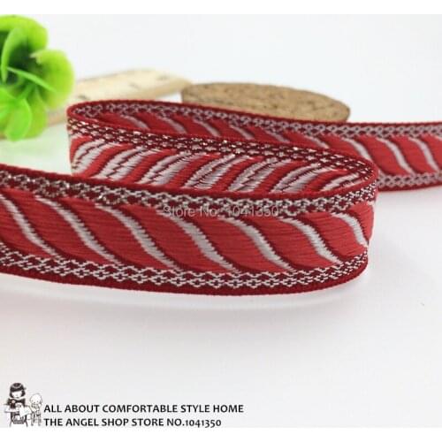 5/8"16mm 10yards/lot Zakka Handmade Accessories Webbing Red Woven Jacquard Ribbon With Red Leaves Glitter Silver Thread
