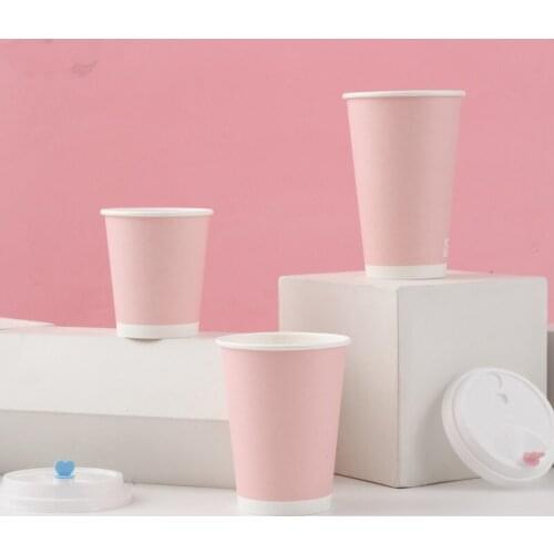 50pcs Net red disposble coffee cup 8zo/14oz/16oz pink paper cup wedding birthday party favors milk tea beverage packaging cups