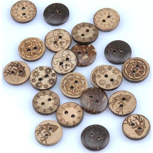 50PCs Mixed Pattern Coconut Shell Sewing Buttons Craft And Scrapbooking 15mm MT0983