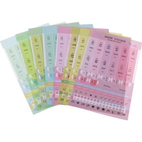 8-Sheet Mini DIY Paper PVC Monthly Calendar Index Tabs Reminder