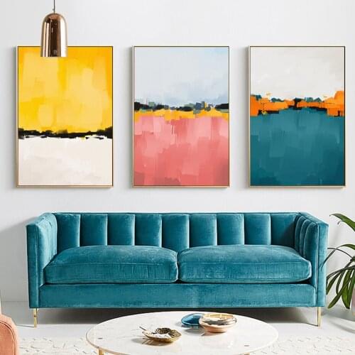 Abstract Multi Colors Blue Yellow Canvas Print Paintings Wall Art Picture Poster for Living Room Office Home Decoration No Frame