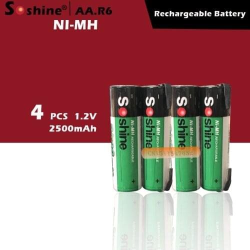 4 pcs Soshine AA NiMH 2500mAh 1.2V rechargeable battery with tab Spot welding battery