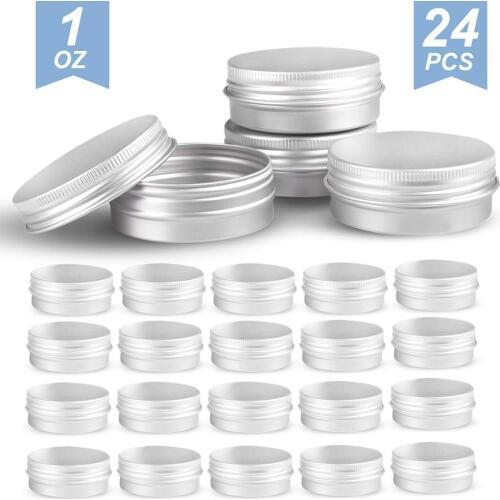 Free Shipping 24pcs/lot Round Silver Aluminum Metal Tin Storage Jar Containers with Secure Screw Top Lids for Cosmetic