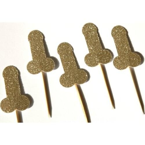 GLITTER gold Penis Cupcake Toppers, Bachelorette Party, Hen Party Decor, Wedding bridal shower cupcake toppers