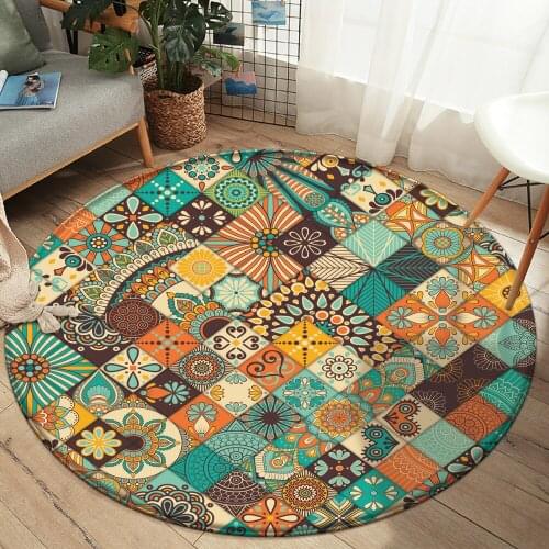 Decor Round Rugs Non-slip Mandala Style Colorful Pattern Rug Floor Mat Living Room Bathroom Kitchen Living Room Bedroom Carpet