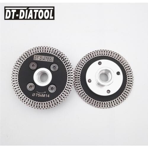 DT-DIATOOL 2pcs 75MM Hot Pressed Mini Mesh Turbo Rim Diamond Saw Blades With Removable M14 or 5/8-11 Flange Stone Cutting Disc