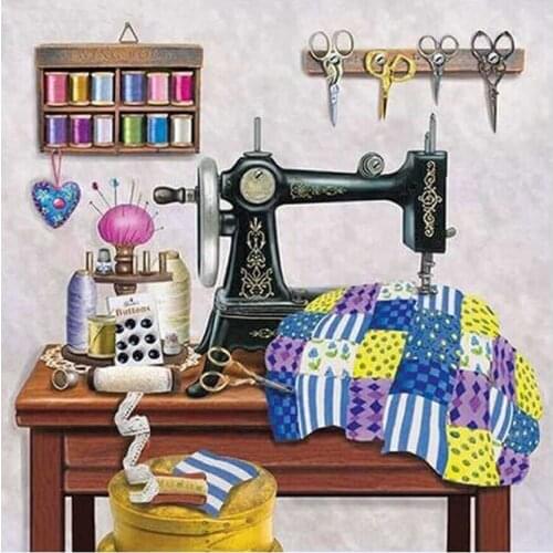 DPF Diy Diamond Painting Cross Stitch Embroidery Mosaic "Sewing machine scissors” Full Square/Round Drill Rhinestones homedecor