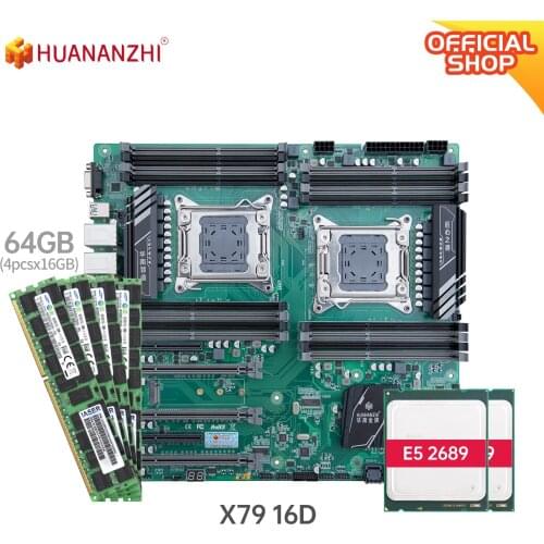 HUANANZHI X79 16D X79 dual motherboard with Intel XEON E5 2689*2 with 4*16GB DDR3 RECC memory combo kit set SATA USB3.0 NVME