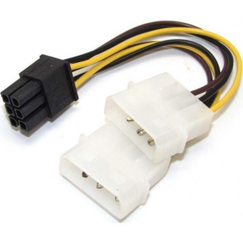 Dual 4 Pin Molex IDE to 6 Pin PCI-E Graphic Card Y Power Cable Adapter cord new