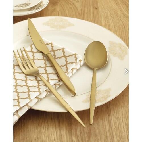 Emsan Moonglight 18 Piece Shiny Gold and Matte Gold Cutlery Set Free Shipping from TURKEY