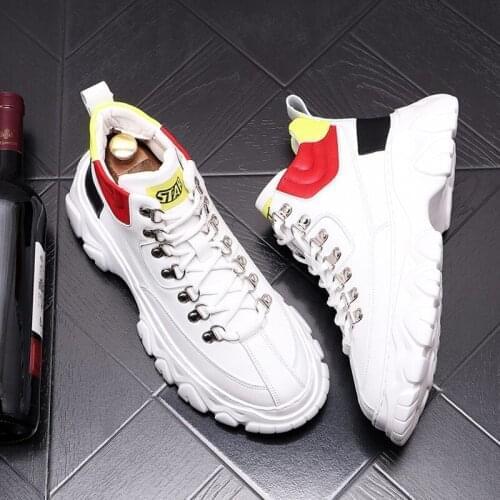 ERRFC Hot Selling Mens White Casual Comfort Shoes High Top Lace Up Flat Platform Trending Leisure British Zapatos Size 38-43