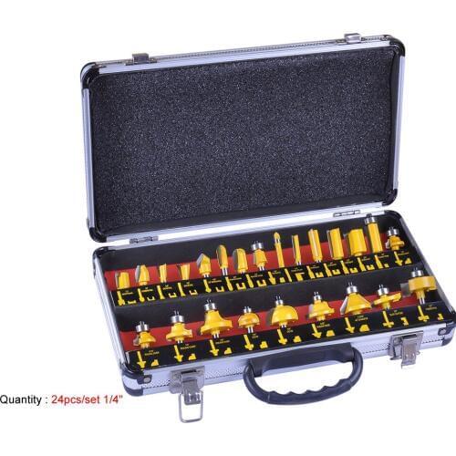 24pcs/set 1/4"(6.35mm) Shank Milling Cutter Tungsten Carbide Router Bit Set Wood Woodworking Cutter Trimming Knife Hand Machine