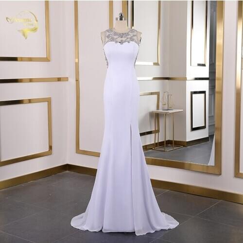 Illusion Crystal Evening Dress 2020 Mermaid Dubai Long Evening Gown Prom Dress Side Split Sexy Formal Party Dress Vestido Sirena