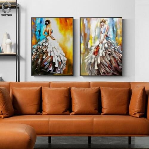 Violin Girl Printed Oil Painting on Canvas Modern Wall Art Posters and Prints Entrance Decoration Cuadros Decoracion Dormitorio